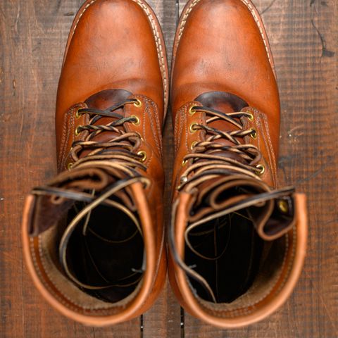 View photo of Frank's Boots Wilshire in J&FJ Baker Natural Oak Bark Tanned Harness