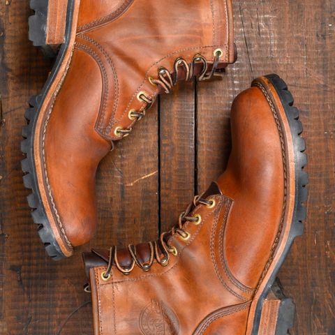 View photo of Frank's Boots Wilshire in J&FJ Baker Natural Oak Bark Tanned Harness