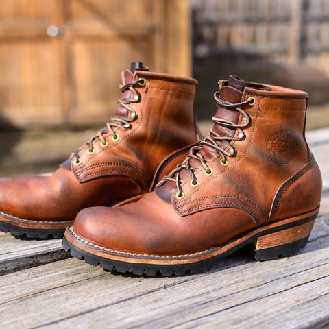 View photo of Frank's Boots Wilshire in J&FJ Baker Natural Oak Bark Tanned Harness