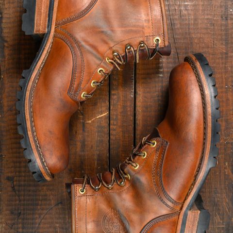 View photo of Frank's Boots Wilshire in J&FJ Baker Natural Oak Bark Tanned Harness