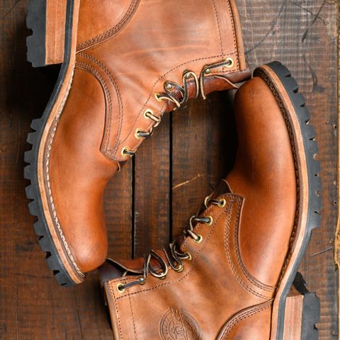 View photo of Frank's Boots Wilshire in J&FJ Baker Natural Oak Bark Tanned Harness