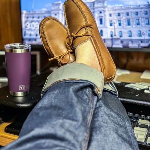 View photo of Oak Street Bootmakers Shearling House Moc in Horween Natural Chromexcel