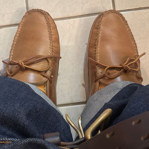 View photo of Oak Street Bootmakers Shearling House Moc in Horween Natural Chromexcel