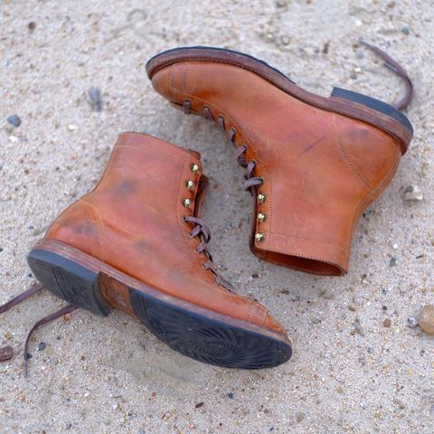 View photo of Flame Panda Monkey Boot in Maryam Natural Horsebutt