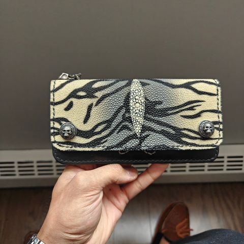 Black Lotus Leather Long Trucker Wallet in Stingray & Wickett & Craig Black English Bridle & Black Lizard