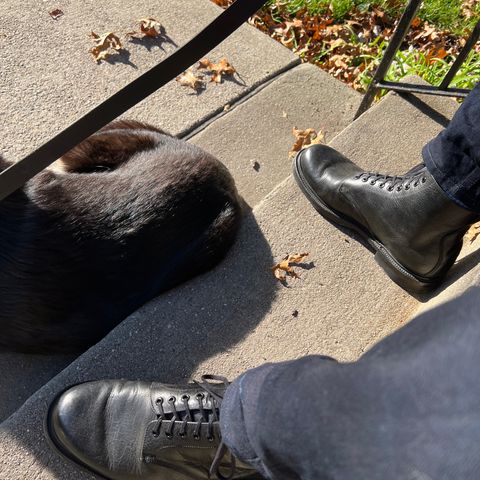 View photo of Unmarked All Purpose Boots in Cisne Black Vegetable-Tanned Bison