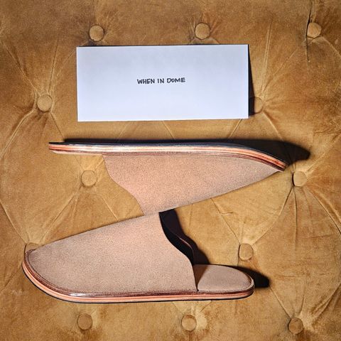 View photo of DELASSUS LEATHER HOUSE MULE in Horween Natural Chromexcel Roughout