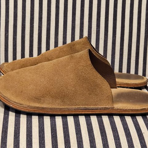 View photo of DELASSUS LEATHER HOUSE MULE in Horween Natural Chromexcel Roughout