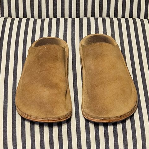 View photo of DELASSUS LEATHER HOUSE MULE in Horween Natural Chromexcel Roughout