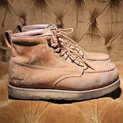 View photo of Golden Fox Golden Fox / 6" Moc Toe Wedge Pro Work Boots in Golden Fox / Nubuck