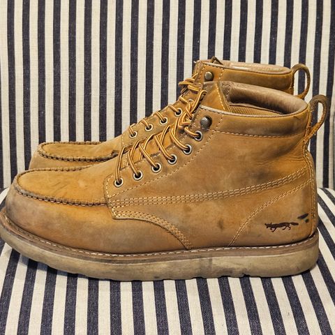 View photo of Golden Fox Golden Fox / 6" Moc Toe Wedge Pro Work Boots in Golden Fox / Nubuck