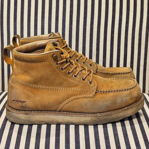 View photo of Golden Fox Golden Fox / 6" Moc Toe Wedge Pro Work Boots in Golden Fox / Nubuck