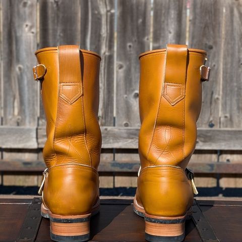 View photo of Bright Shoemakers Engineer Boot in Horween English Tan Cavalier (Chromexcel Variant)