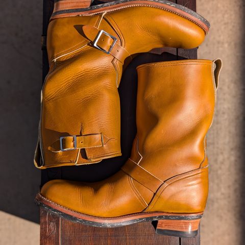 View photo of Bright Shoemakers Engineer Boot in Horween English Tan Cavalier (Chromexcel Variant)