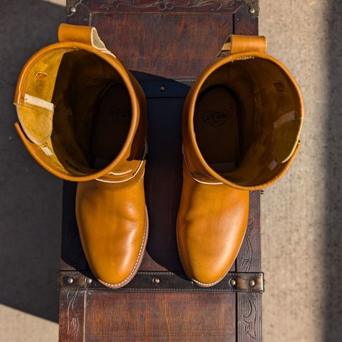 View photo of Bright Shoemakers Engineer Boot in Horween English Tan Cavalier (Chromexcel Variant)