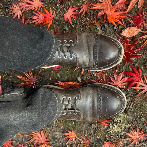 View photo of Grant Stone Garrison Boot in Black Waxed Deer