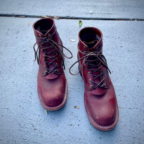 View photo of Nick's Boots MTO in Wickett & Craig Double Stuffed Crimson