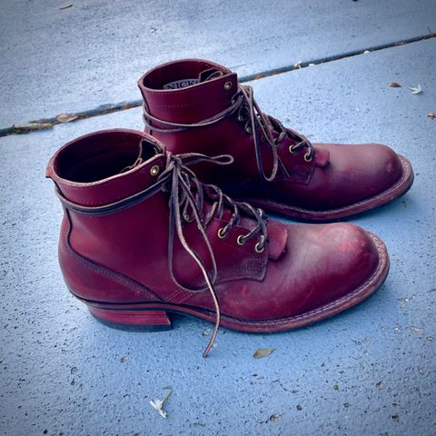 View photo of Nick's Boots MTO in Wickett & Craig Double Stuffed Crimson