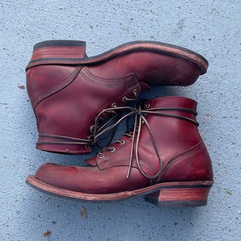 View photo of Nick's Boots MTO in Wickett & Craig Double Stuffed Crimson