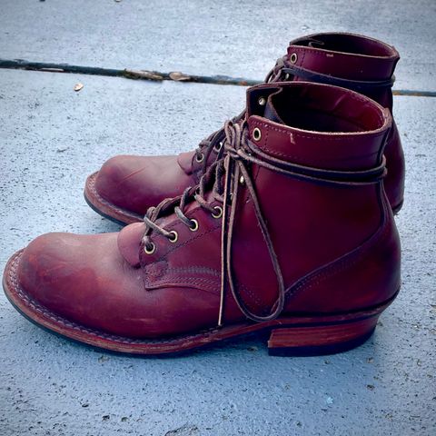 View photo of Nick's Boots MTO in Wickett & Craig Double Stuffed Crimson