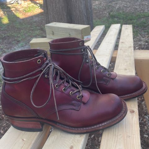 View photo of Nick's Boots MTO in Wickett & Craig Double Stuffed Crimson