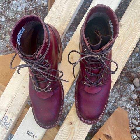 View photo of Nick's Boots MTO in Wickett & Craig Double Stuffed Crimson