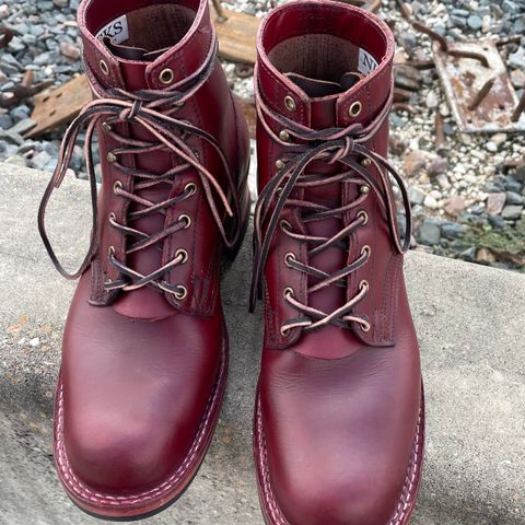 View photo of Nick's Boots MTO in Wickett & Craig Double Stuffed Crimson