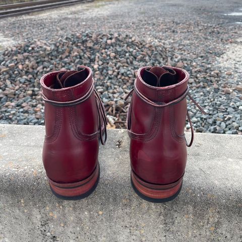 View photo of Nick's Boots MTO in Wickett & Craig Double Stuffed Crimson