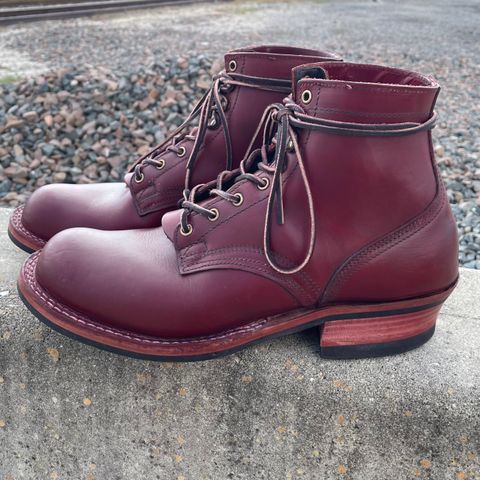 View photo of Nick's Boots MTO in Wickett & Craig Double Stuffed Crimson