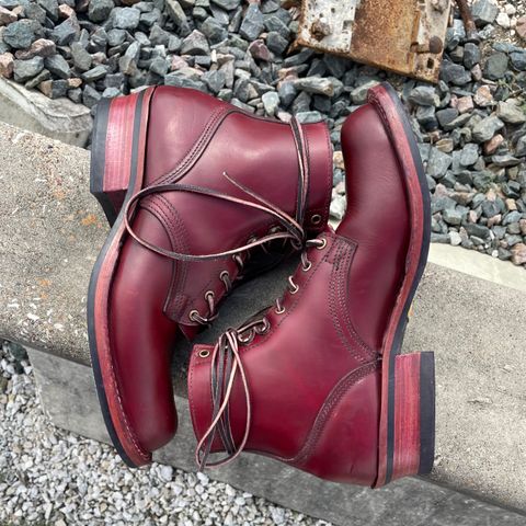 View photo of Nick's Boots MTO in Wickett & Craig Double Stuffed Crimson