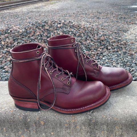 View photo of Nick's Boots MTO in Wickett & Craig Double Stuffed Crimson