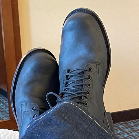 View photo of Viberg Service Boot in C.F. Stead Black Waxy Commander Suede