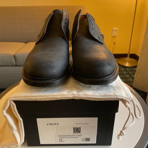 Viberg Rockland Blucher in C.F. Stead Black Waxy Commander Suede
