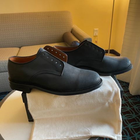 Viberg Rockland Blucher in C.F. Stead Black Waxy Commander Suede