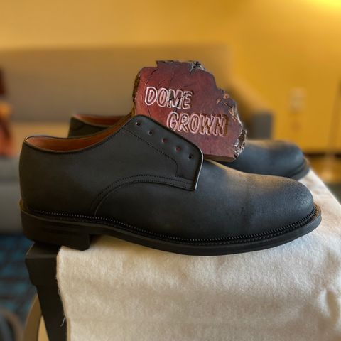 Viberg Rockland Blucher in C.F. Stead Black Waxy Commander Suede