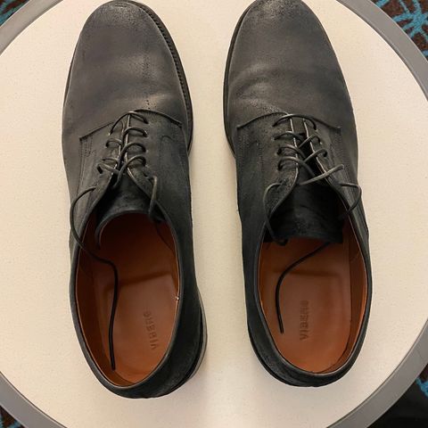 View photo of Viberg Rockland Blucher in C.F. Stead Black Waxy Commander Suede