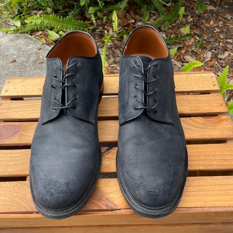 View photo of Viberg Rockland Blucher in C.F. Stead Black Waxy Commander Suede