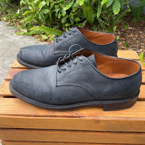 View photo of Viberg Rockland Blucher in C.F. Stead Black Waxy Commander Suede