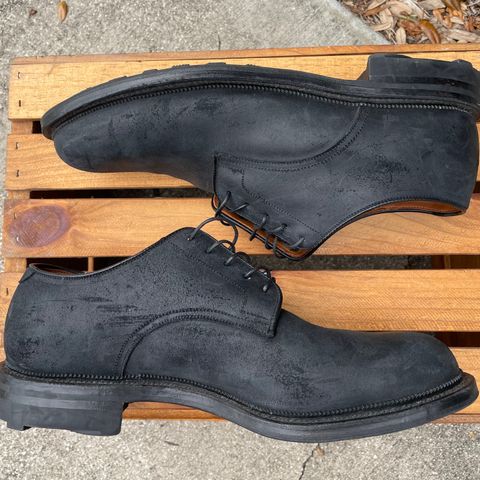 View photo of Viberg Rockland Blucher in C.F. Stead Black Waxy Commander Suede