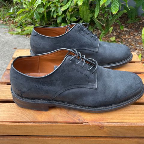 View photo of Viberg Rockland Blucher in C.F. Stead Black Waxy Commander Suede