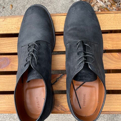 View photo of Viberg Rockland Blucher in C.F. Stead Black Waxy Commander Suede