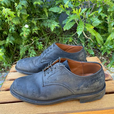 View photo of Viberg Rockland Blucher in C.F. Stead Black Waxy Commander Suede