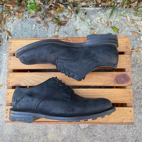 View photo of Viberg Rockland Blucher in C.F. Stead Black Waxy Commander Suede