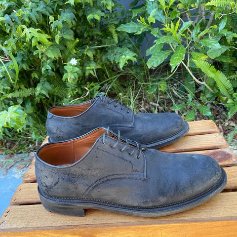 View photo of Viberg Rockland Blucher in C.F. Stead Black Waxy Commander Suede