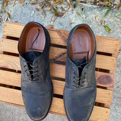 View photo of Viberg Rockland Blucher in C.F. Stead Black Waxy Commander Suede