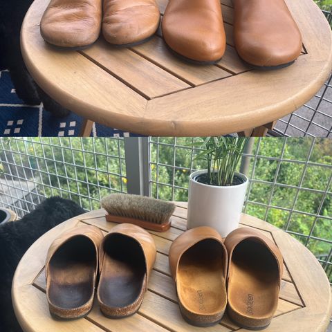 View photo of 3sixteen Calf Leather Mules in Natural Calf Leather