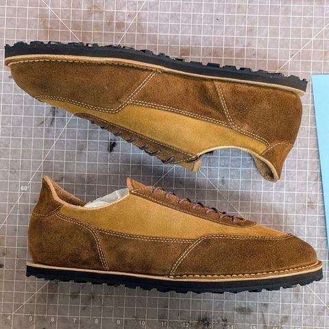 View photo of Turriff Functional Footwear C-02 Anatomical Outdoor Shoe in Cf Stead Repello Calf Suede Mix (Autumn Gold, Cola)