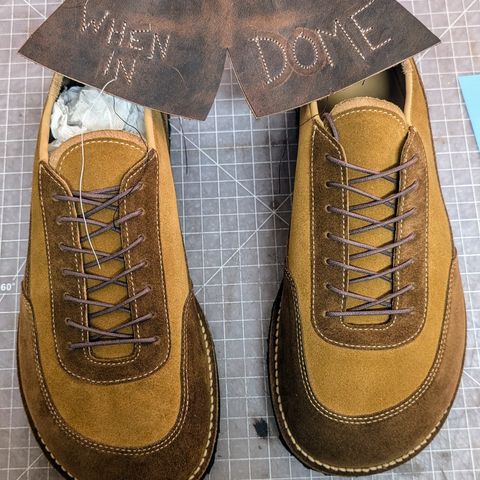 View photo of Turriff Functional Footwear C-02 Anatomical Outdoor Shoe in Cf Stead Repello Calf Suede Mix (Autumn Gold, Cola)