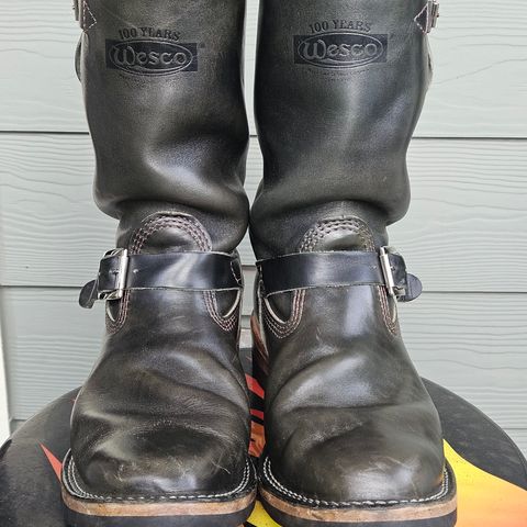 View photo of Wesco Mister Lou in Maryam Petrolio Waxed Black Horsehide