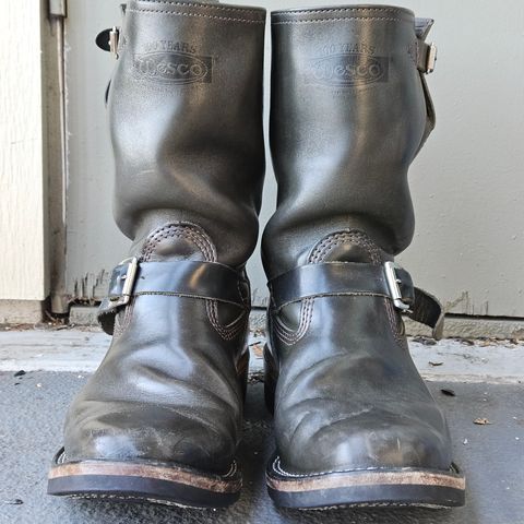 View photo of Wesco Mister Lou in Maryam Petrolio Waxed Black Horsehide